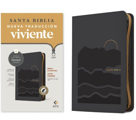 Biblia NTV Ultrafina  Letra Grande con Filament Símil Piel Gris Índice Letra Roja Cierre