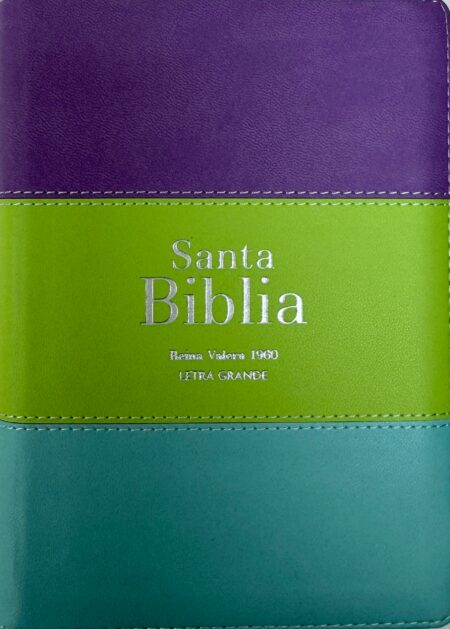 Biblia RVR 1960 Compacta Letra Grande 11 puntos Símil Piel Lila Verde Aguamarina con Cierre y Índice