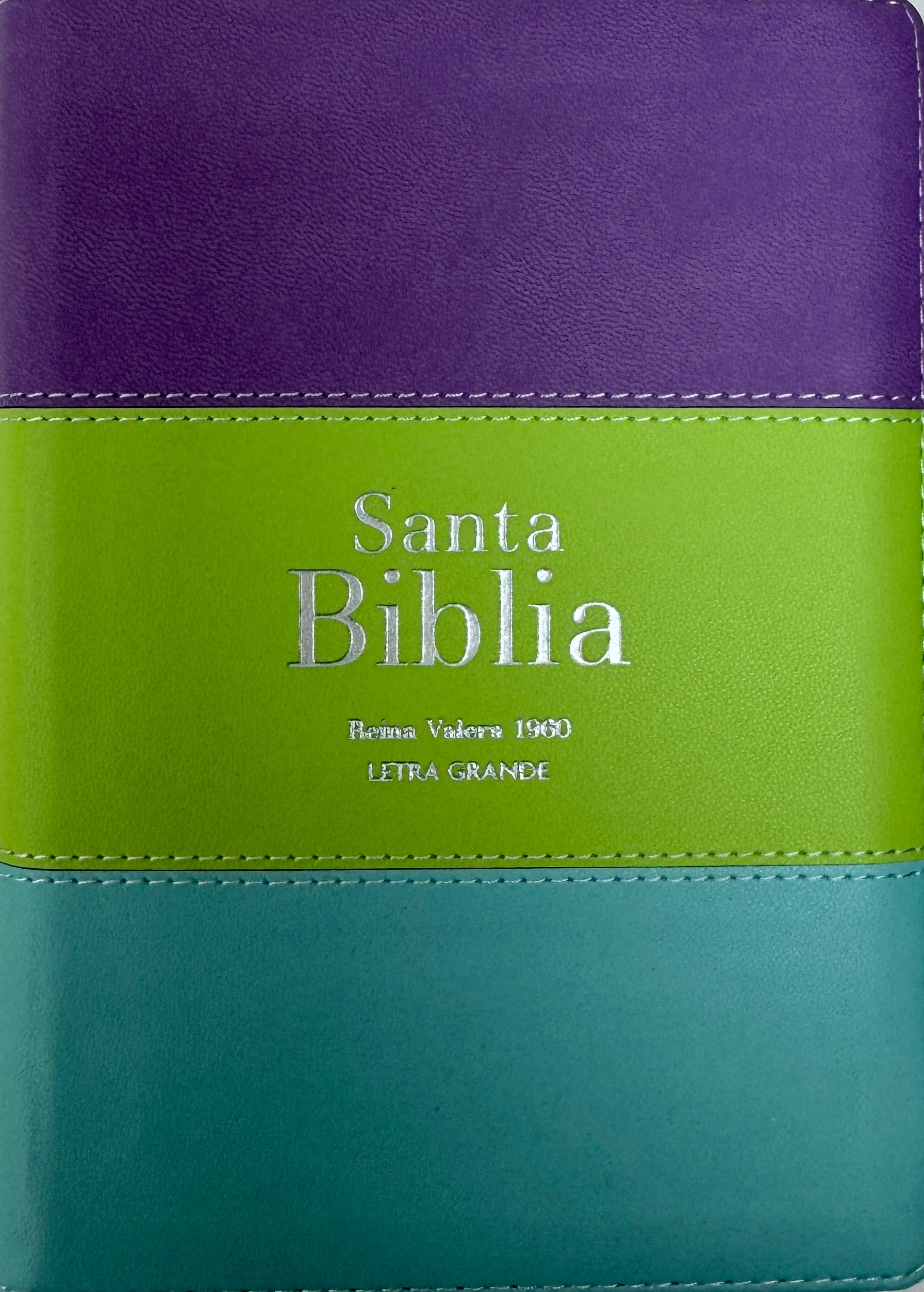 Biblia RVR 1960 Compacta Letra Grande 11 puntos Símil Piel Lila Verde Aguamarina con Cierre y Índice
