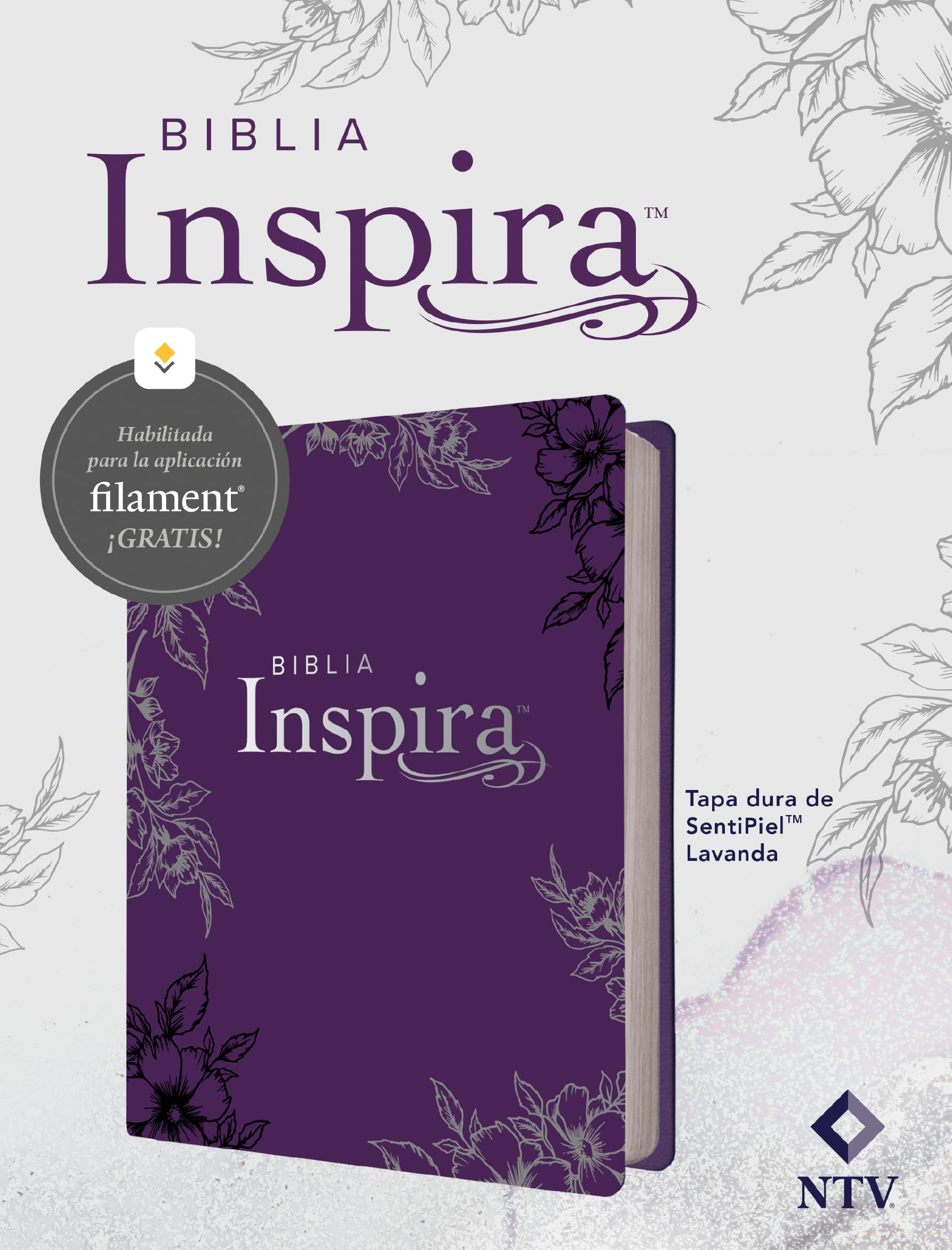 Biblia NTV Inspira con Filament Tapa Dura de Símil Piel Lavanda