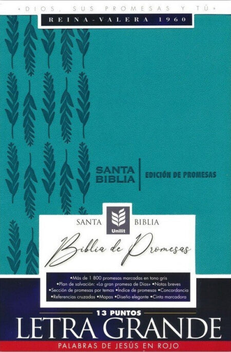 Biblia RVR 1960 de Promesas Letra Grande Turquesa Símil Piel