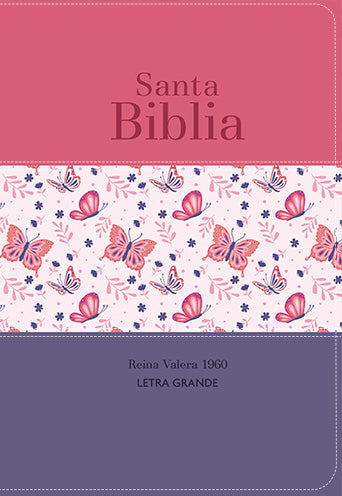 Biblia RVR 1960 Compacta Letra Grande 11 Puntos Símil Piel Tricolor Palo Rosa Mariposa Lila