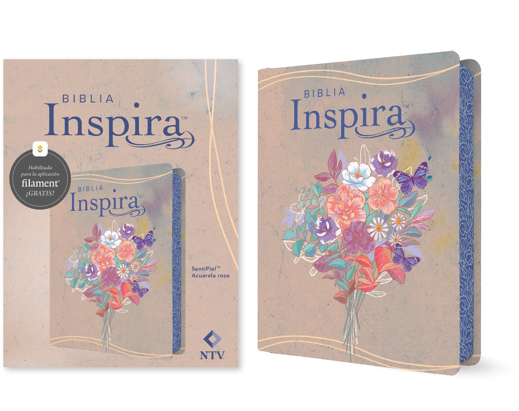 Biblia NTV Inspira con Filament Símil Piel Acuarela Rosa
