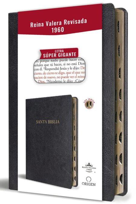 Biblia RVR 1960 Letra Súper Gigante Negro Símil Piel con Índice