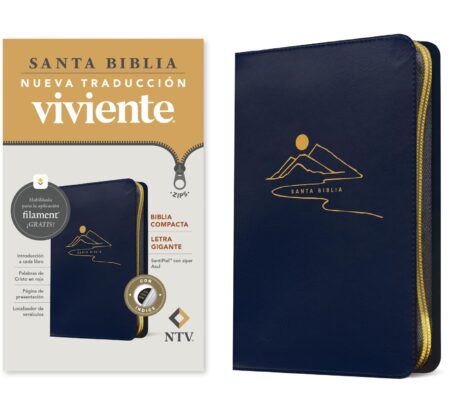 Biblia NTV Compacta Letra Gigante con Filament Símil Piel Azul Índice Letra Roja Cierre