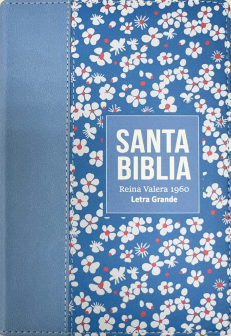 Biblia RVR 1960 Compacta Símil Piel Flores Azul Grisáceo