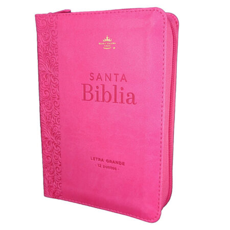 Biblia RVR60 Tamaño compacto Letra Grande 12 puntos i/piel fucsia geométrico con cierre