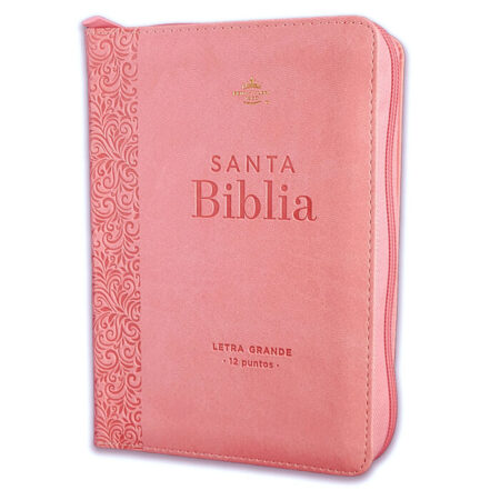 Biblia RVR60 Tamaño compacto Letra Grande 12 puntos i/piel rosa floral con cierre